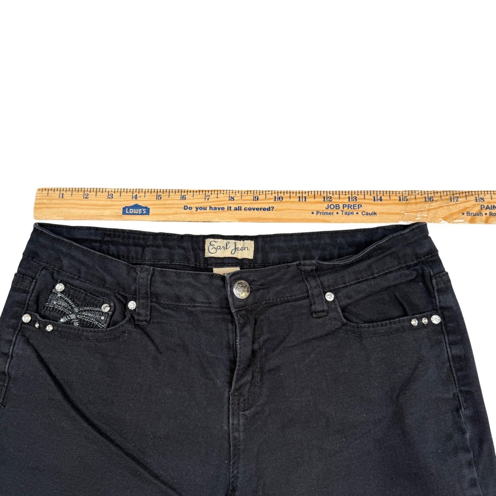 Earl Jean Womens 12P Black Denim Rhinestone Embellished Bootcut Jeans IWP10479BK - Picture 6 of 12